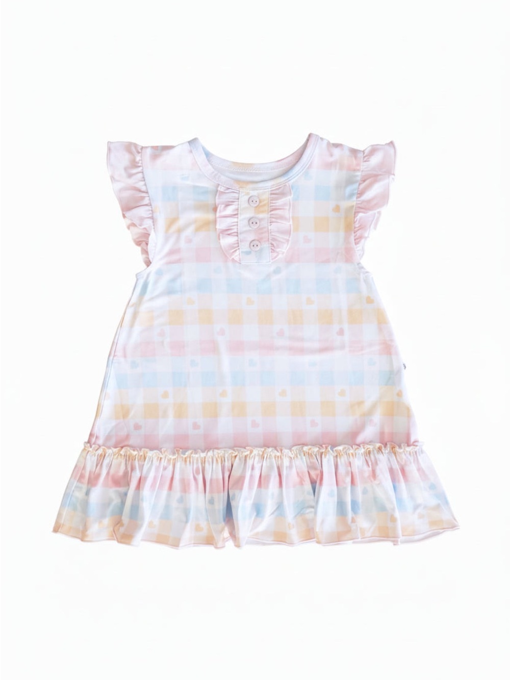 Caden Lane Pastel Gingham Ruffle Nightgown - Pink, Blue, Yellow